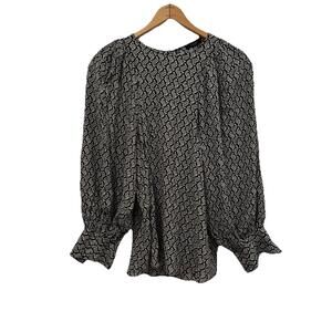 Massimo Dutti Black/White Puff‎ Long Sleeve Detail Tunic Shirt Blouse Medium